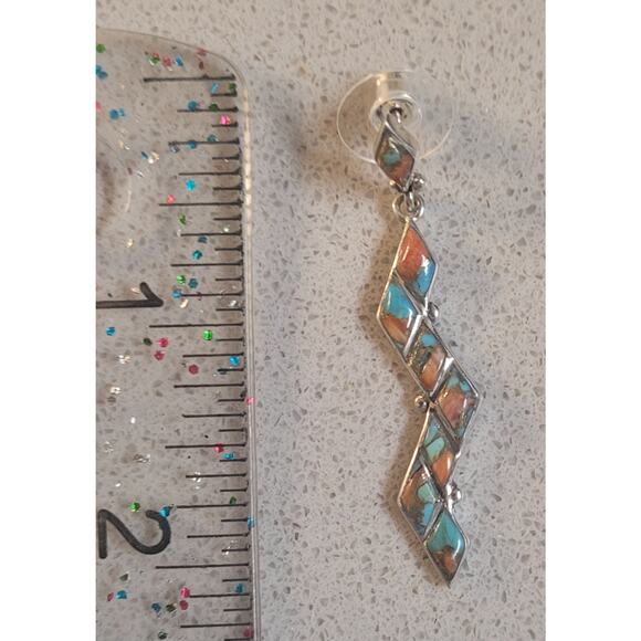 Spiny Turquoise Earrings in Sterling Silver - Picture 2 of 2